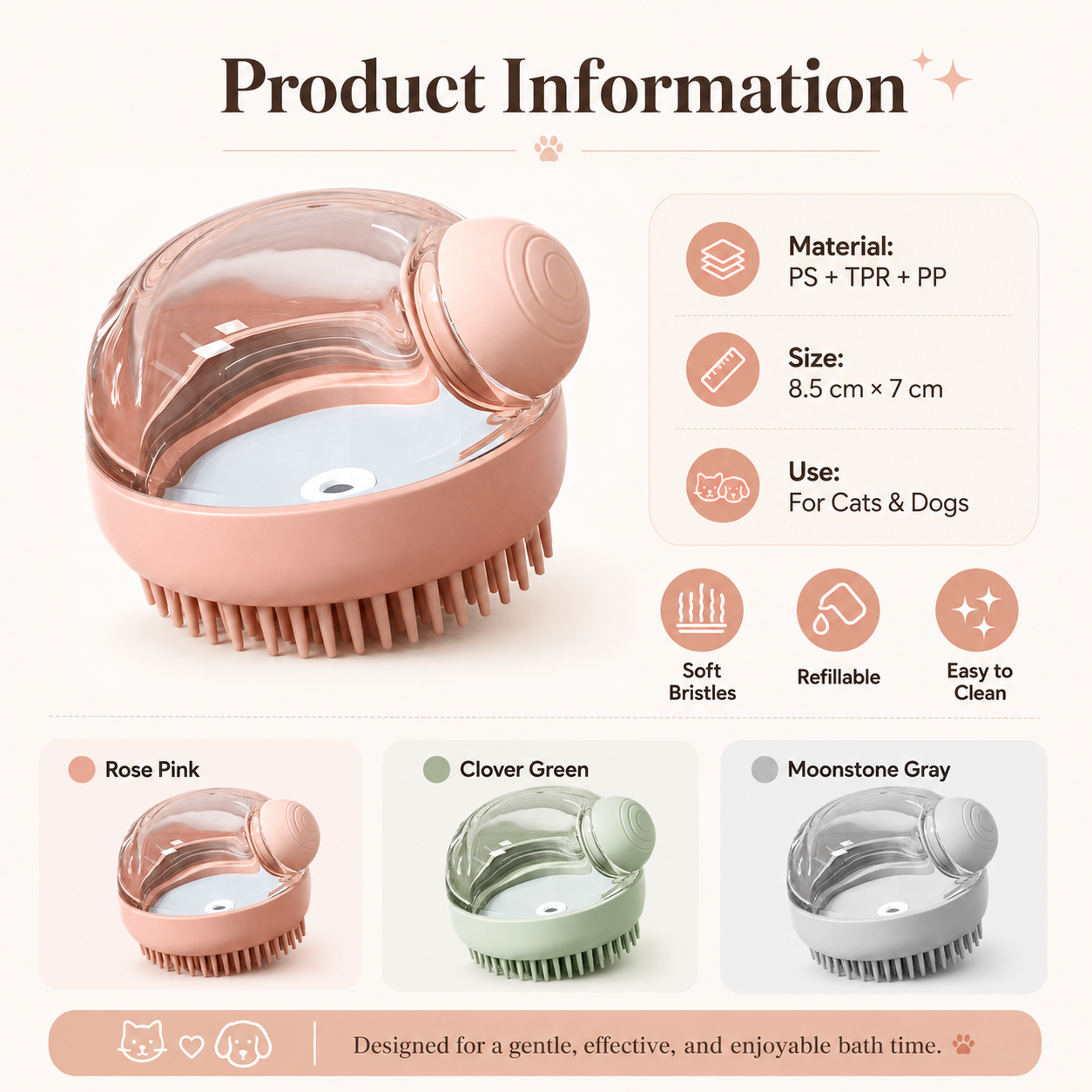 Refillable Pet Bath & Massage Brush