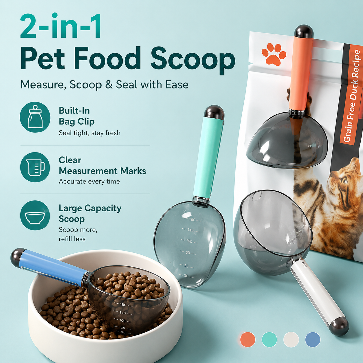 Pet Food Measuring Scoop with Clip