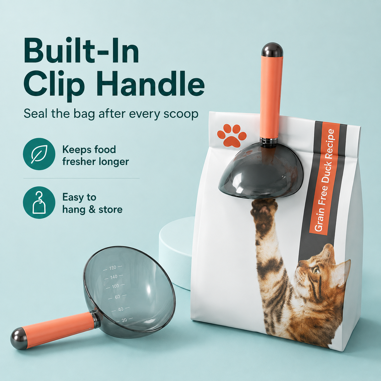 Pet Food Measuring Scoop with Clip