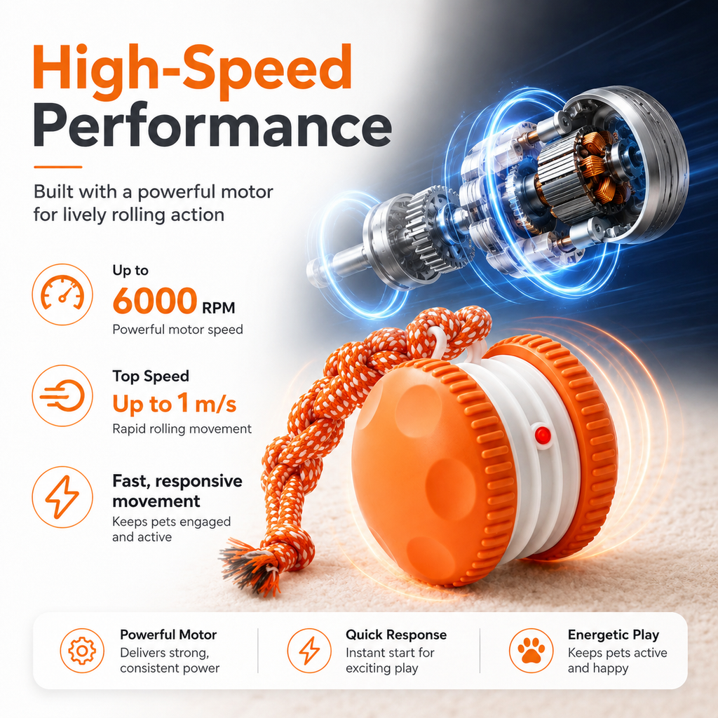 Rechargeable Smart Rolling Pet Ball with Tug Rope &amp; Bird Sound