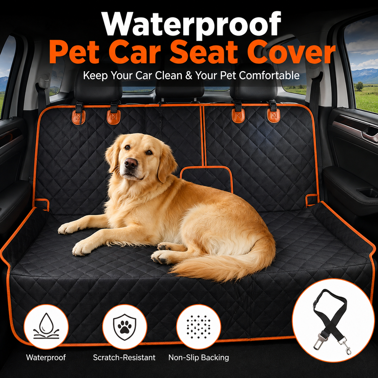 Waterproof Quilted Pet Car Seat Cover – Universal Back Seat Protector