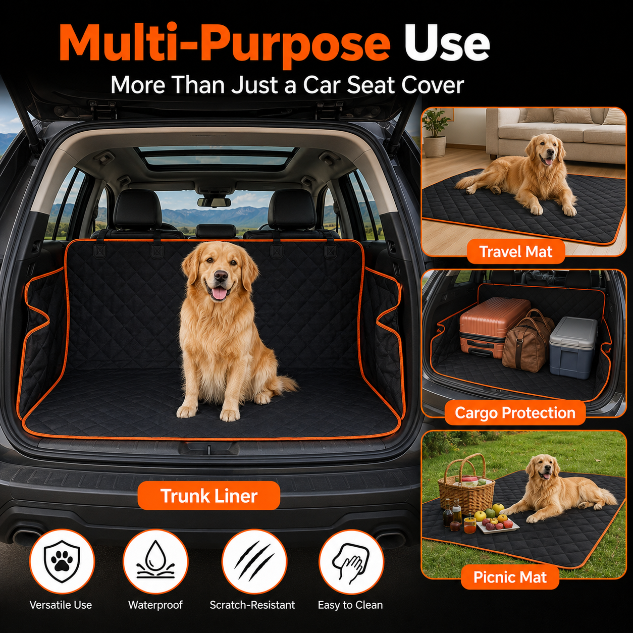 Waterproof Quilted Pet Car Seat Cover – Universal Back Seat Protector