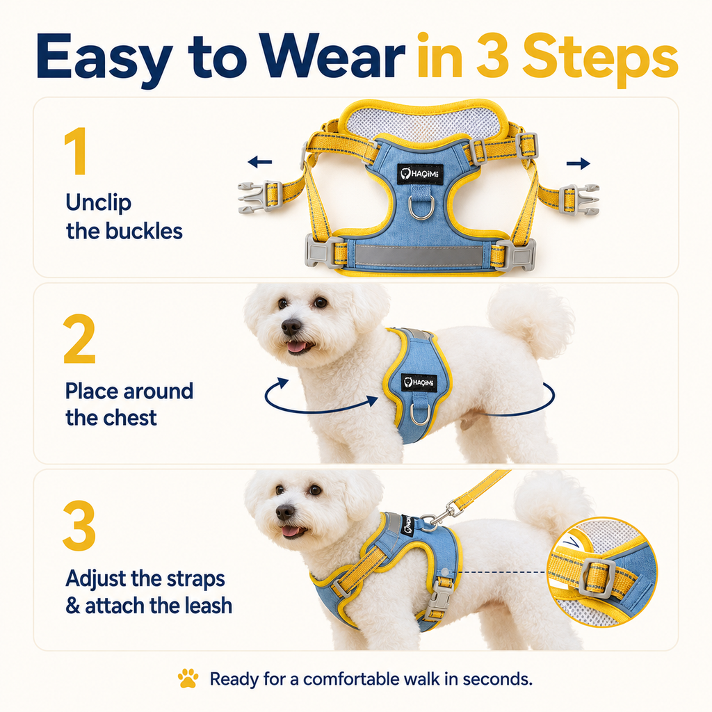 Reflective Denim No-Pull Dog Harness &amp; Leash Set