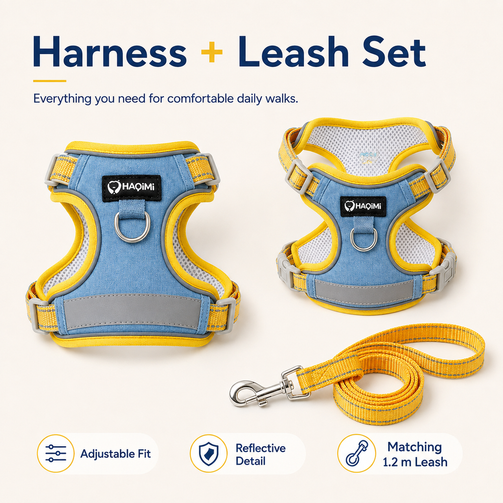 Reflective Denim No-Pull Dog Harness &amp; Leash Set