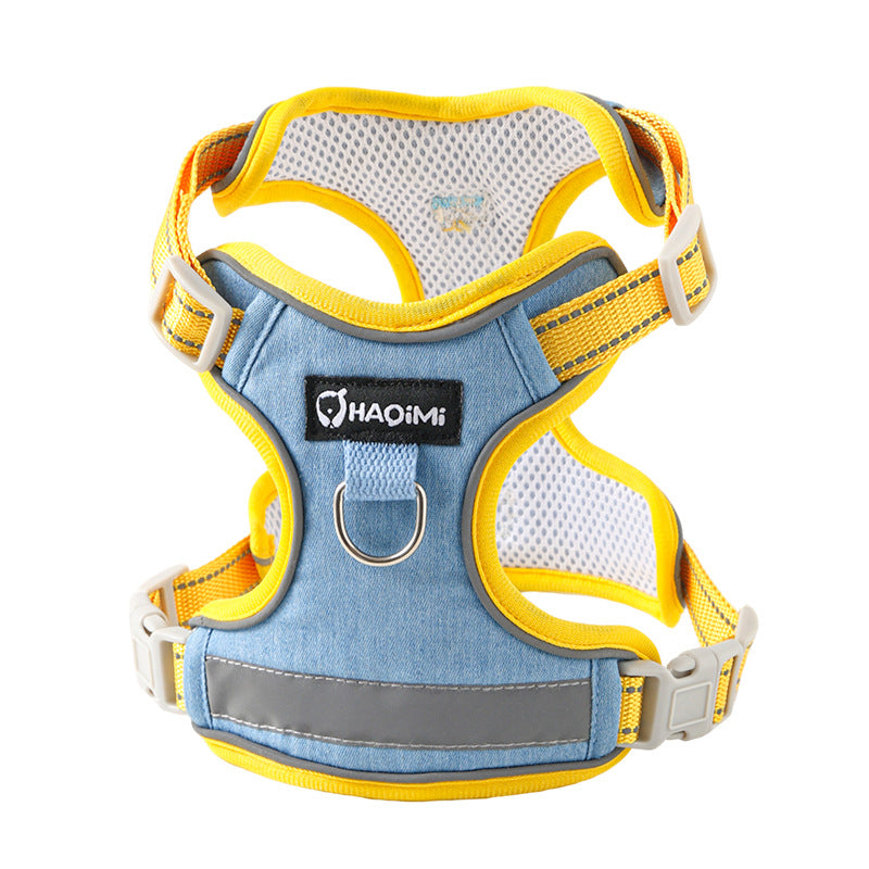 Reflective Denim No-Pull Dog Harness &amp; Leash Set